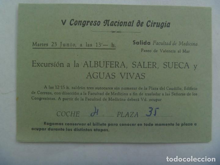 Sammeln von Fahrkarten: BILLETE ESPECIAL DE AUTOBUS DE VISITA A LA ALBUFERA, SALER, SUECA Y AGUAS VIVAS. V CONGRESO CIRUGIA.