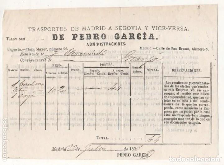 Collectables Transport Tickets: Transportes de Madrid a Segovia y Vice-versa de Pedro Garc&iacute;a 1876