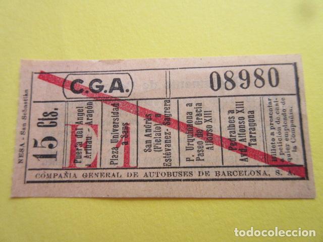 Colecionismos Bilhetes de Transporte: BILLETE CGA COMPA&Ntilde;IA GENERAL AUTOBUSES DE BARCELONA VER TRAYECTOS - CAPICUA 08980