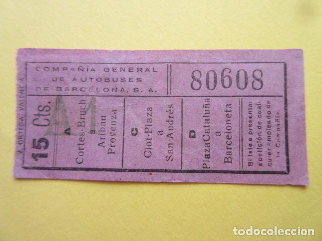 Colecionismos Bilhetes de Transporte: BILLETE CGA COMPA&Ntilde;IA GENERAL AUTOBUSES DE BARCELONA VER TRAYECTOS - CAPICUA 80608