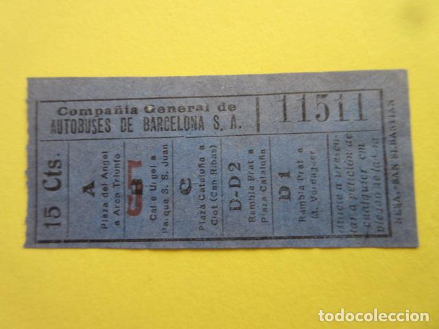 Colecionismos Bilhetes de Transporte: BILLETE CGA COMPA&Ntilde;IA GENERAL AUTOBUSES DE BARCELONA VER TRAYECTOS - CAPICUA 11511