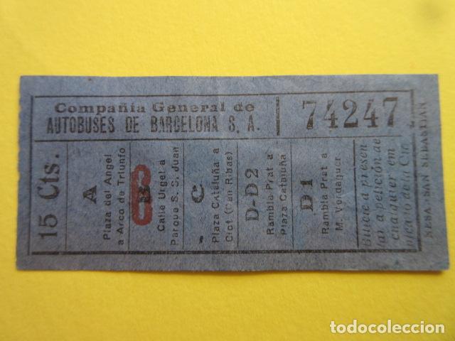 Colecionismos Bilhetes de Transporte: BILLETE CGA COMPA&Ntilde;IA GENERAL AUTOBUSES DE BARCELONA VER TRAYECTOS - CAPICUA 74247