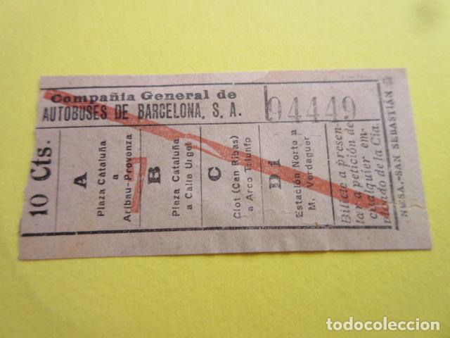 Colecionismos Bilhetes de Transporte: BILLETE CGA COMPA&Ntilde;IA GENERAL AUTOBUSES DE BARCELONA VER TRAYECTOS -
