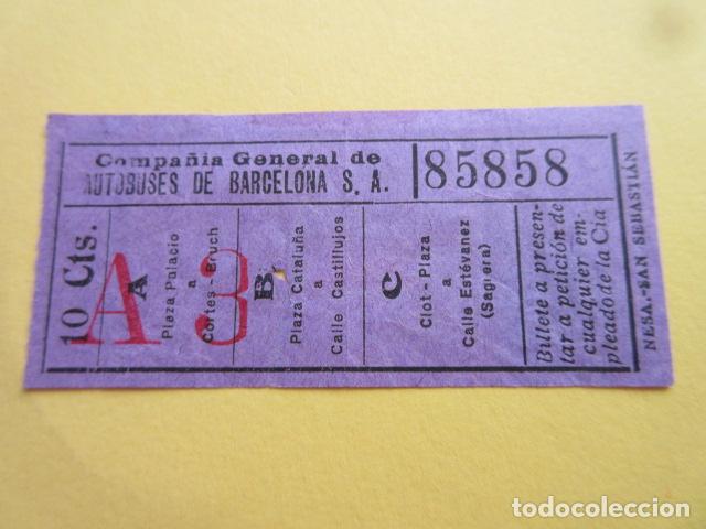 Colecionismos Bilhetes de Transporte: BILLETE CGA COMPA&Ntilde;IA GENERAL AUTOBUSES DE BARCELONA VER TRAYECTOS - CAPICUA 85858