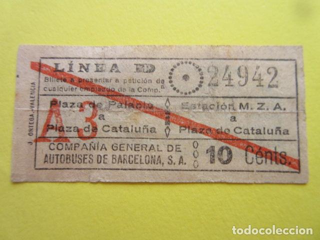 Colecionismos Bilhetes de Transporte: BILLETE CGA COMPA&Ntilde;IA GENERAL AUTOBUSES DE BARCELONA VER TRAYECTOS - CAPICUA 24942