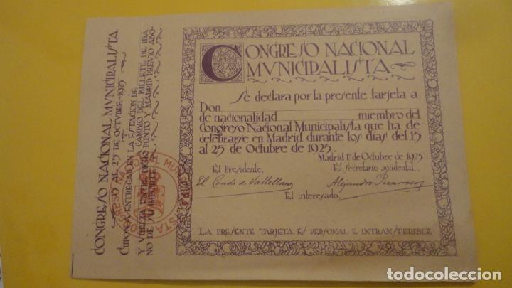 Collectables Transport Tickets: ANTIGUA TARJETA.CONGRESO NACIONAL MUNICIPALISTA.CUPON VIAJES FERROCARRIL.MADRID 1925