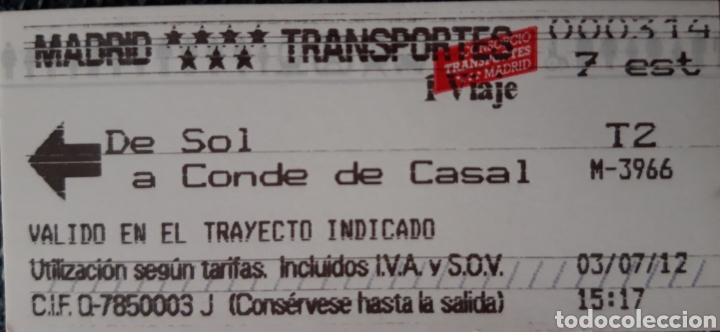 Collectables Transport Tickets: BILLETE METRO MADRID. DE SOL A CONDE DE CASAL