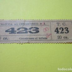 Coleccionismo Billetes de transporte: ANTIGUO BILLETE TRANVIA AL CEMENTERIO, S.A. DE VALENCIA - TEXTO COMPAÑIA MODELO 1. Lote 221810670