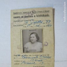 Coleccionismo Billetes de transporte: COMPAÑIA FERROCARRILES MADRID ZARAGOZA ALICANTE-TARJETA IDENTIDAD-AÑO 1939-VER FOTOS-(74.952). Lote 221956832