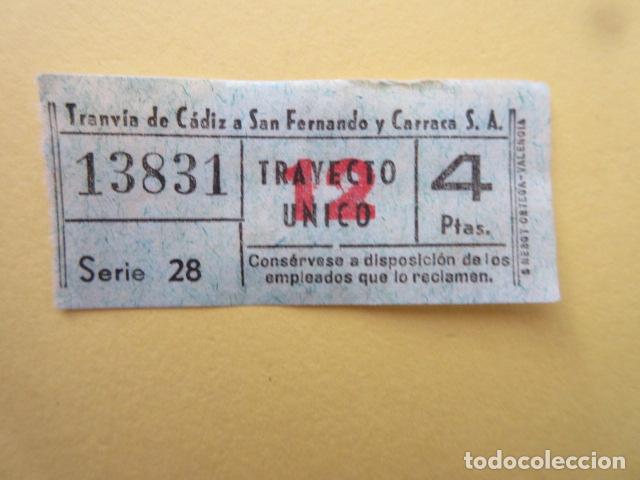 Collectionnisme Billets de transport: BILLETE TRANVIA DE CADIZ A SAN FERNANDO Y CARRACA - CAPICUA 13831
