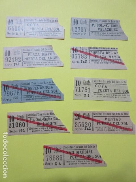 Collectionnisme Billets de transport: LOTE 9 BILLETES DIFERENTES MADRID SOCIEDAD TRANVIA DEL ESTE norte