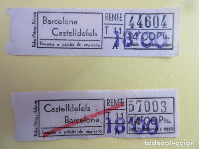 Colecionismos Bilhetes de Transporte: 2 BILLETES RENFE LINEA BARCELONA CASTELLDEFELS AUTOBUS