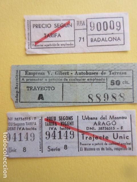 Sammeln von Fahrkarten: LOTE 3 BILLETES CAPICUA 88988 90009 94149 AUTOBUSES TARRASA GIBERT TUSA BADALONA ARAGO MASNOU