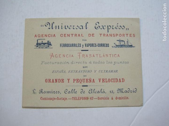 Coleccionismo Billetes de transporte: FERROCARRILES Y VAPORES CORREOS-UNIVERSAL EXPRESS-PUBLICIDAD ANTIGUA-VER FOTOS-(75.500)