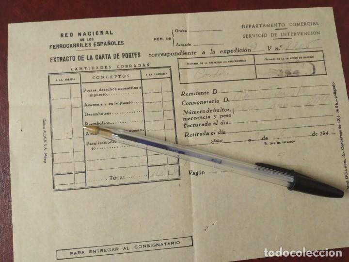 Collectionnisme Billets de transport: RED NACIONAL DE FERROCARRILES ESPA&Ntilde;OLES EXTRACTO DE PORTES CORDOBA JAEN 1945.
