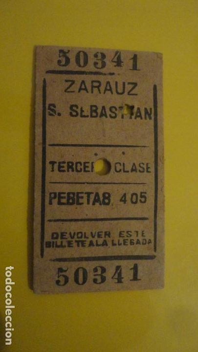 Sammeln von Fahrkarten: ANTIGUO BILLETE FERROCARRIL.ZARAUZ-SAN SEBASTIAN. 3&ordf; CLASE.