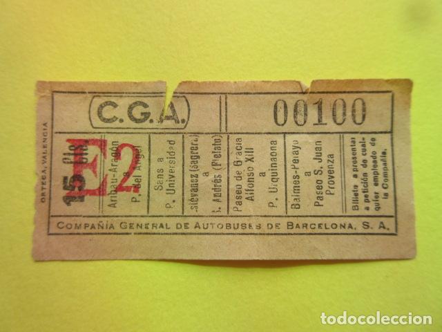 Collectionnisme Billets de transport: BILLETE CGA COMPA&Ntilde;IA GENERAL AUTOBUSES BARCELONA CAPICUA 00100