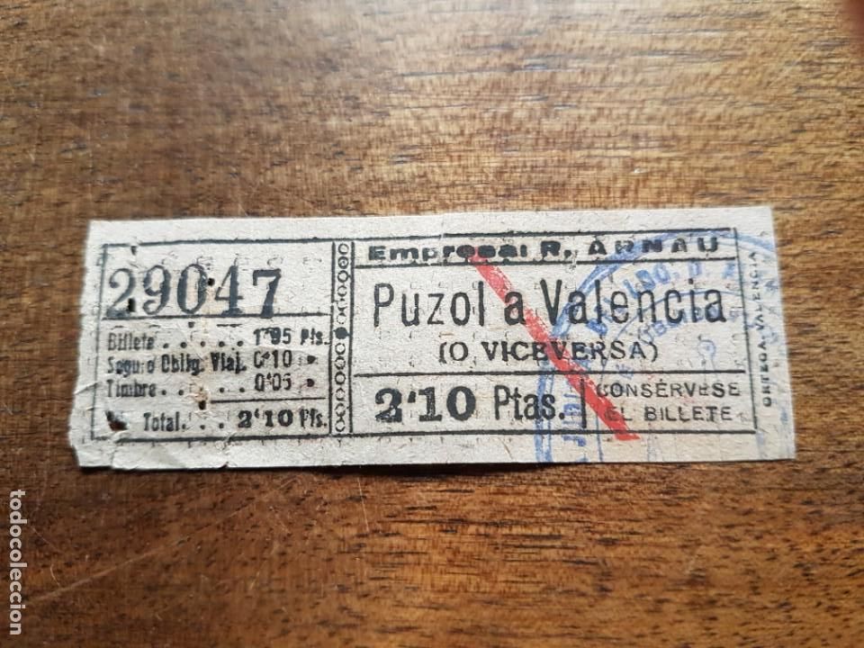 Coleccionismo Billetes de transporte: Ticket puzol a Valencia a&ntilde;os 40