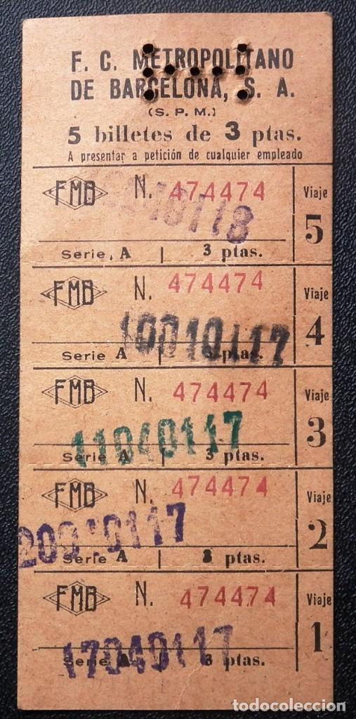 Collectionnisme Billets de transport: TARJETA 5 BILLETES 3 PESETAS F.C. METROPOLITANO BARCELONA METRO - CAPICUA
