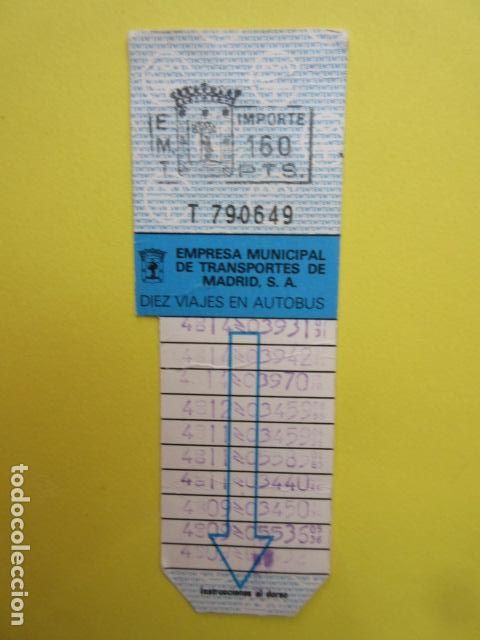 Collectables Transport Tickets: TARJETA REISTIVA EMT MADRID 160 PESETAS