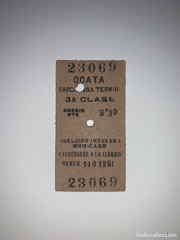 Sammeln von Fahrkarten: Billete de tren // Ocata - Barcelona T&eacute;rmino // 3&ordf; clase // 1951