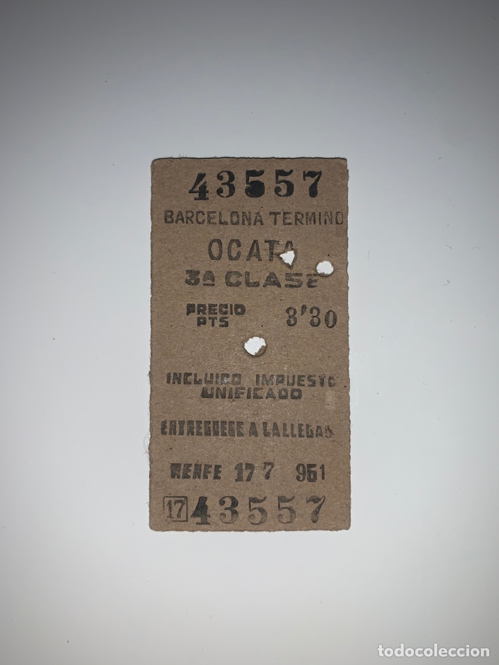 Sammeln von Fahrkarten: Billete de tren // Barcelona T&eacute;rmino - Ocata // 3&ordf; clase // 1951
