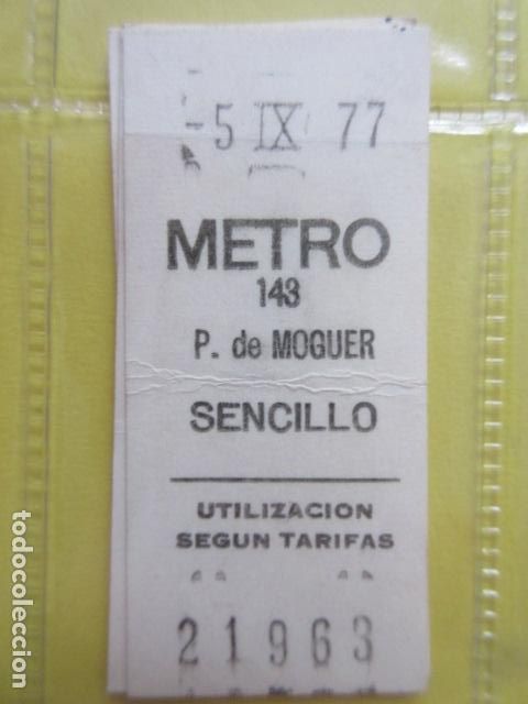 Collectables Transport Tickets: REFERENCIA REFMM01 - METRO MADRID - MODELO PARADA SENCILLO COLOR BLANCO - P. DE MOGUER 143