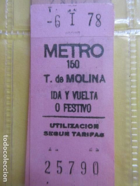 Coleccionismo Billetes de transporte: REFERENCIA REFMM01 - METRO MADRID - MODELO PARADA IDA VUELTA FESTIVO ROSA - T. DE MOLINA 150 EN BLAN