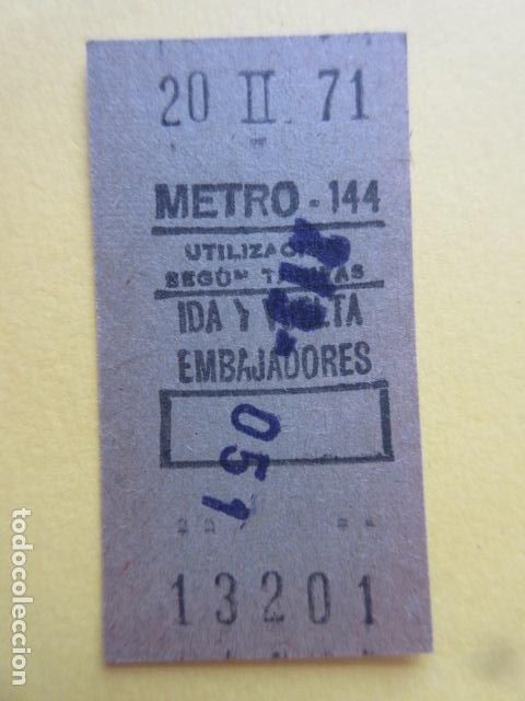 Coleccionismo Billetes de transporte: REFERENCIA REFMM01 METRO MADRID - MODELO COLOR VERDE IDA VUELTA FESTIVO MAYUSCULAS - EMBAJADORES 144