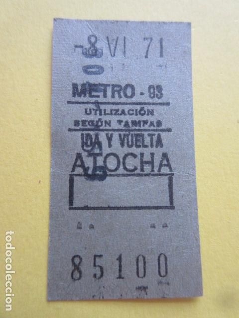 Coleccionismo Billetes de transporte: REFERENCIA REFMM01 METRO MADRID - MODELO COLOR VERDE IDA VUELTA FESTIVO MAYUSCULAS - ATOCHA 93