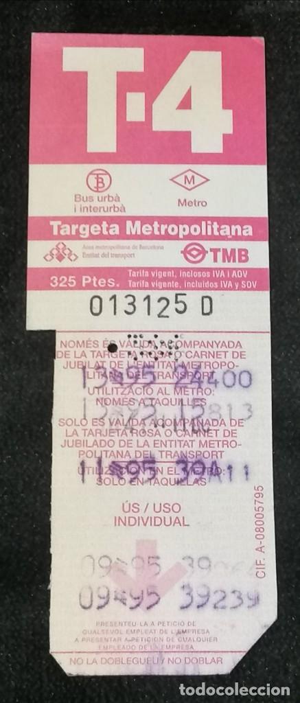 Collectionnisme Billets de transport: TARJETA USADA T-4 DE LOS TRANSPORTES METROPOLITANOS DE BARCELONA, TMB (A&ntilde;o 1995)