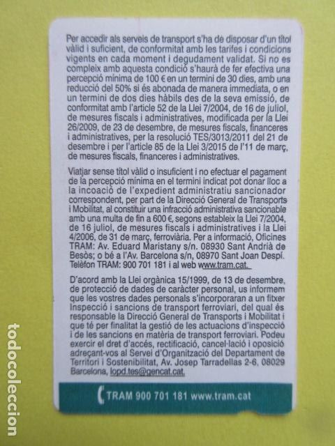 Sammeln von Fahrkarten: TRAM TRANVIA DE BARCELONA TARJETA PERCEPCION DE MULTAS (EXISTEN 5 TRASERAS) TRASERA 2