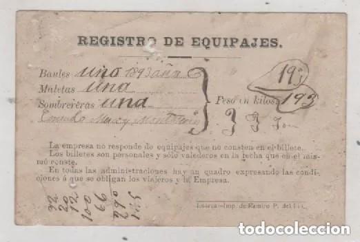 Collectables Transport Tickets: Curioso registro de equipajes de un emigrante. 193 kg