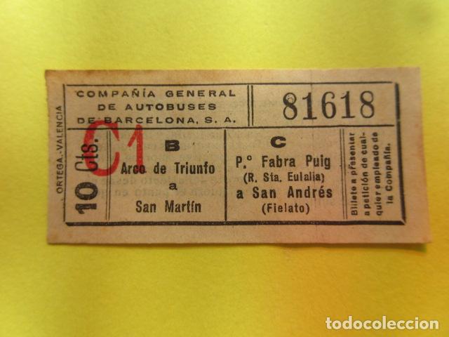 Collectionnisme Billets de transport: BILLETE CAPICUA 81618 - COMPA&Ntilde;IA GENERAL DE AUTOBUSES BARCELONA CGA VER TRAYECTOS