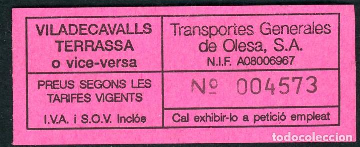 Collectables Transport Tickets: BILLETE DE TRANSPORTES GENERALES DE OLESA // VILADECAVALLS