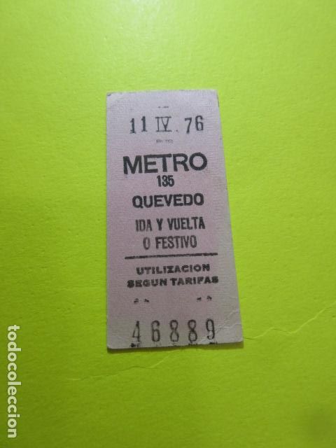 Coleccionismo Billetes de transporte: REF: GG-1234 - METRO DE MADRID QUEVEDO IDA VUELTA FESTIVO ROSA 135 1976