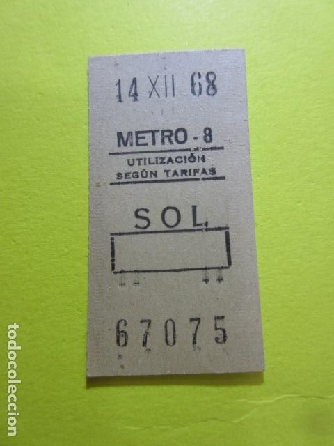 Collectables Transport Tickets: REF: GG-1234 - METRO DE MADRID SOL 8 - 1968 - RECTANGULO