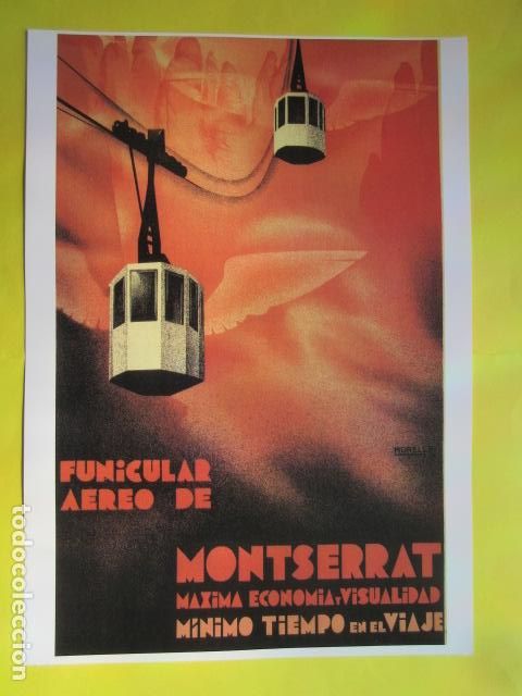 Coleccionismo Billetes de transporte: LAMINA REPRODUCCION ANTIGUA PUBLICIDAD 32 X 45 CM - TELEFERICO AEREO MONTSERRAT