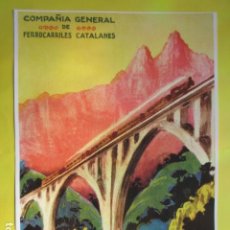 Coleccionismo Billetes de transporte: LAMINA REPRODUCCION ANTIGUA PUBLICIDAD 32 X 45 CM - FERROCARRIL CATALANES