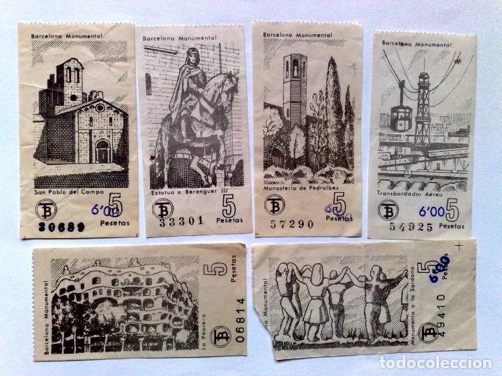Coleccionismo Billetes de transporte: LOTE DE 6 BILLETES DIFERENTES DE TRANVIAS-TB (5 PESETAS) DE BARCELONA MONUMENTAL,A&Ntilde;OS'70.