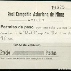 Coleccionismo Billetes de transporte: PERMISO DE REAL COMPAÑIA ASTURIANA DE MINAS // 1930 // S25