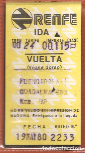 Coleccionismo Billetes de transporte: BILLETE TREN RENFE, FUENGIROLA A GUADALMADENA-M&Aacute;LAGA, 1980