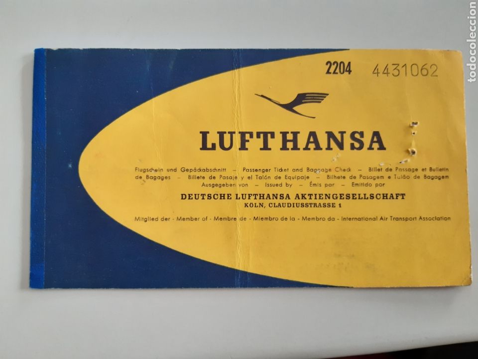 Collectionnisme Billets de transport: Billete de avi&oacute;n Lufthansa a&ntilde;o 1962 Madrid Frankfurt Hamburgo