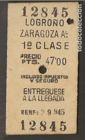 Coleccionismo Billetes de transporte: BILLETE TRANSPORTE, TREN LOGRO&Ntilde;O A ZARAGOZA, ANTIGUO