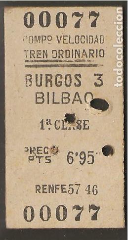 Coleccionismo Billetes de transporte: BILLETE TRANSPORTE, TREN BURGOS A BILBAO, 1946, ANTIGUO