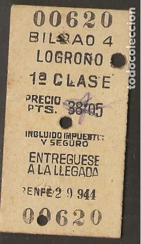 Coleccionismo Billetes de transporte: BILLETE TRANSPORTE, TREN BILBAO A LOGRO&Ntilde;O, 1946, ANTIGUO