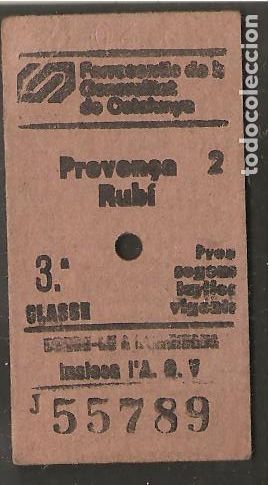 Collectionnisme Billets de transport: BILLETE TRANSPORTE, FERROCARRILS DE LA GENERALITAT DE CATALUNYA - RUB&Iacute; A PROVEN&Ccedil;A