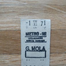 Coleccionismo Billetes de transporte: BILLETE METRO DE MADRID. ESTACION GENERAL MOLA 1 JUNIO DE 1971. VER FOTOS. Lote 247467330