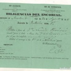 Coleccionismo Billetes de transporte: DILIGENCIAS. BILLETE DE DILIGENCIAS MADRID, EL ESCORIAL AÑO 1855 ASIENTO RESERVADO. Lote 248442515