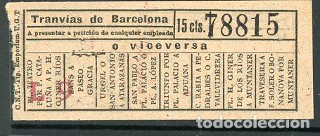 Colecionismos Bilhetes de Transporte: F20/3 - BILLETE DE TRANVIAS DE BARCELONA // CNT - EMPORIUN - UGT // SEIS11